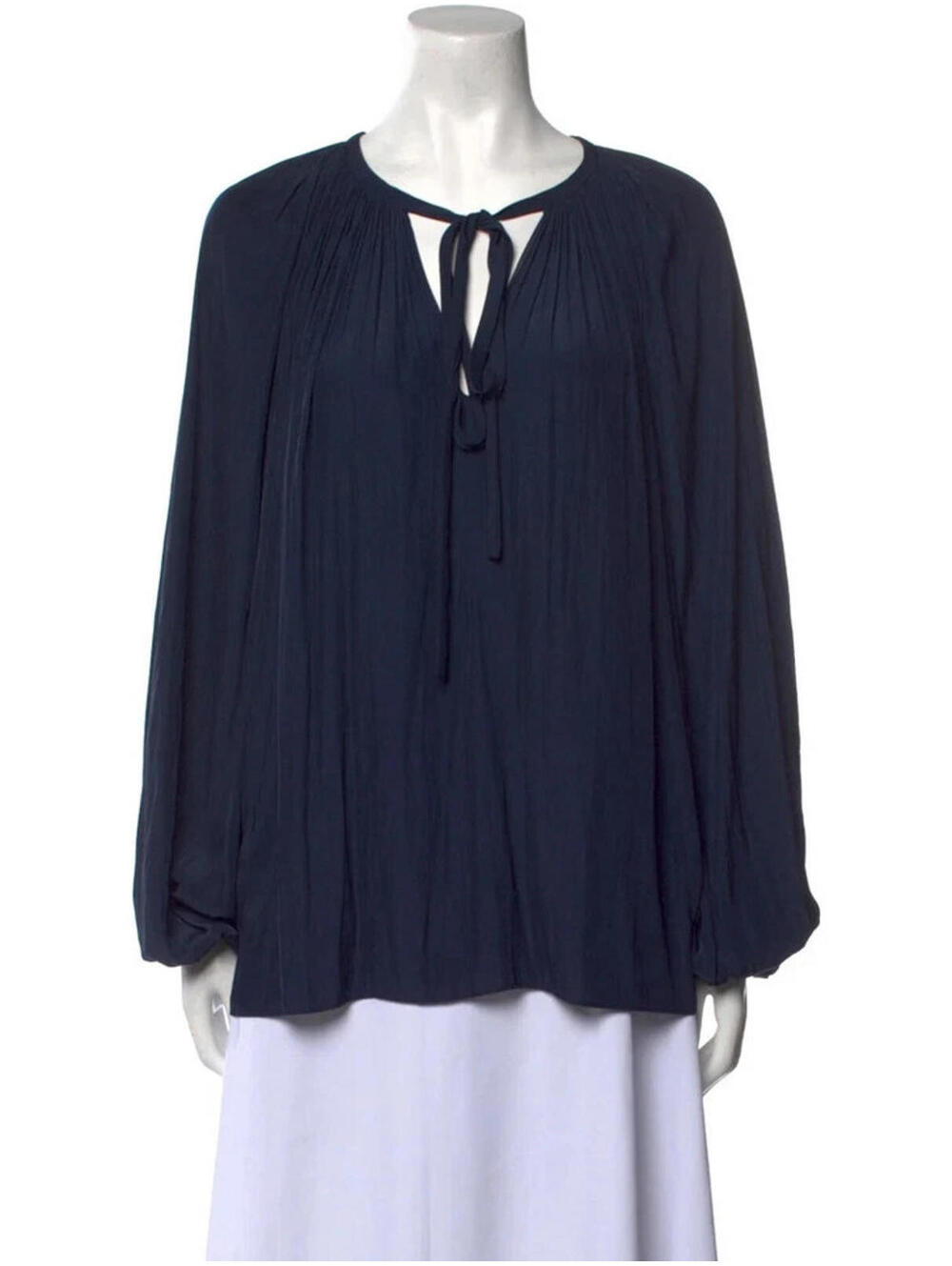 RAMY BROOK Paris Black Satin Tie Neck Long Sleeve Top Blouse Medium